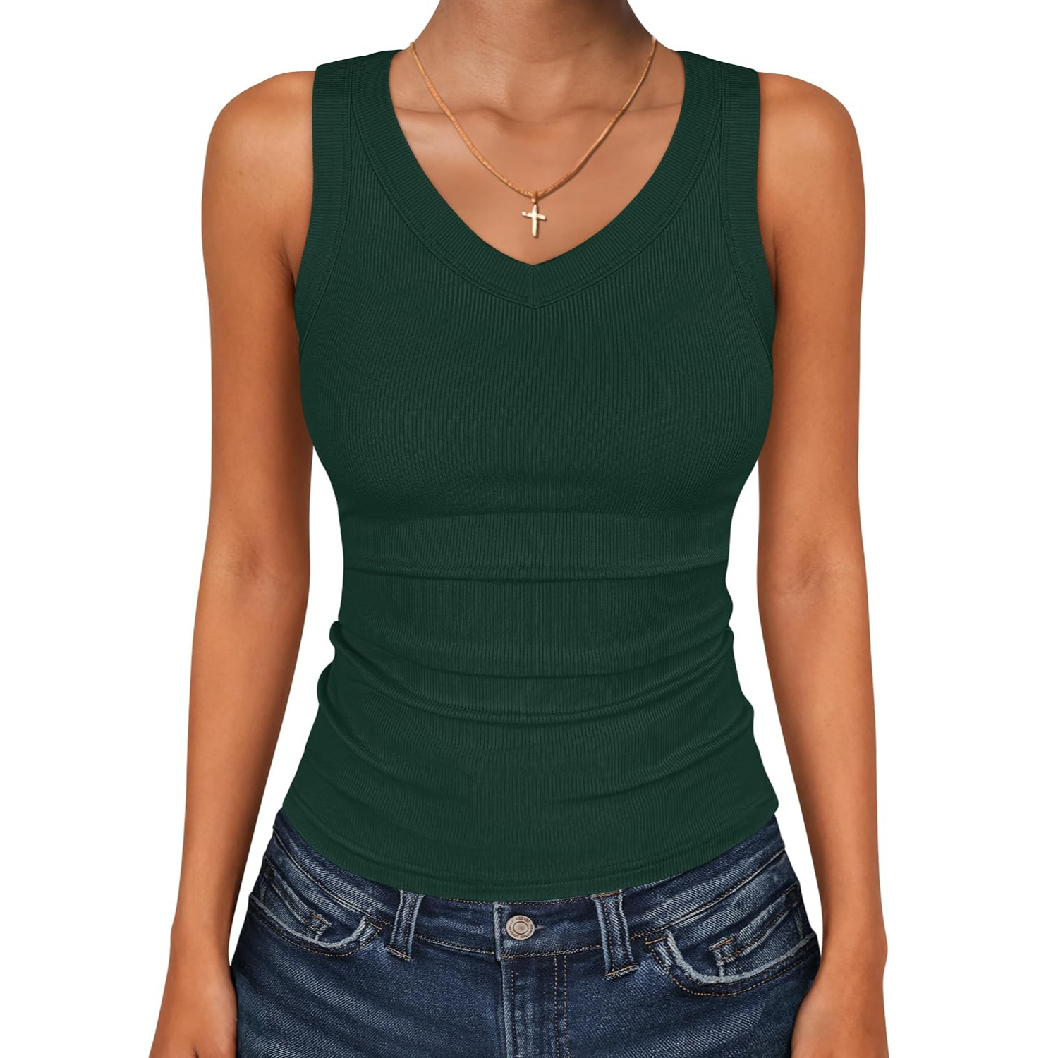Casual Ribbed Knit Slim Fitted Sleeveless Tank Top for Women