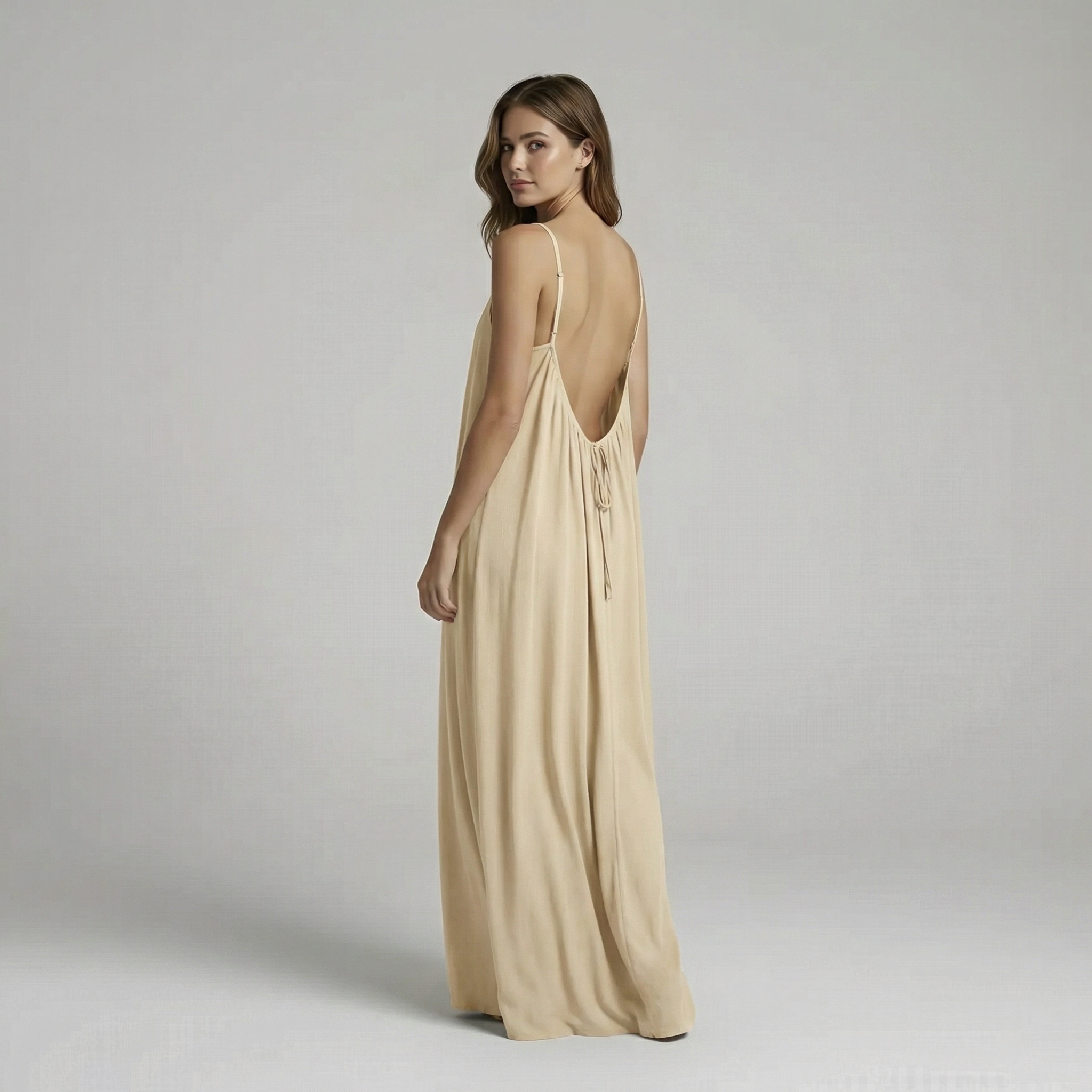 Backless Cami Maxi Dress With Adjustable Straps And Sleeveless Fit For Women