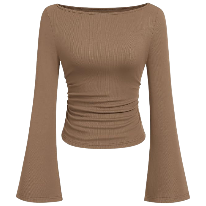 Womens Long Sleeve Shirts Tops Casual Boat Neck Bell Sleeve
