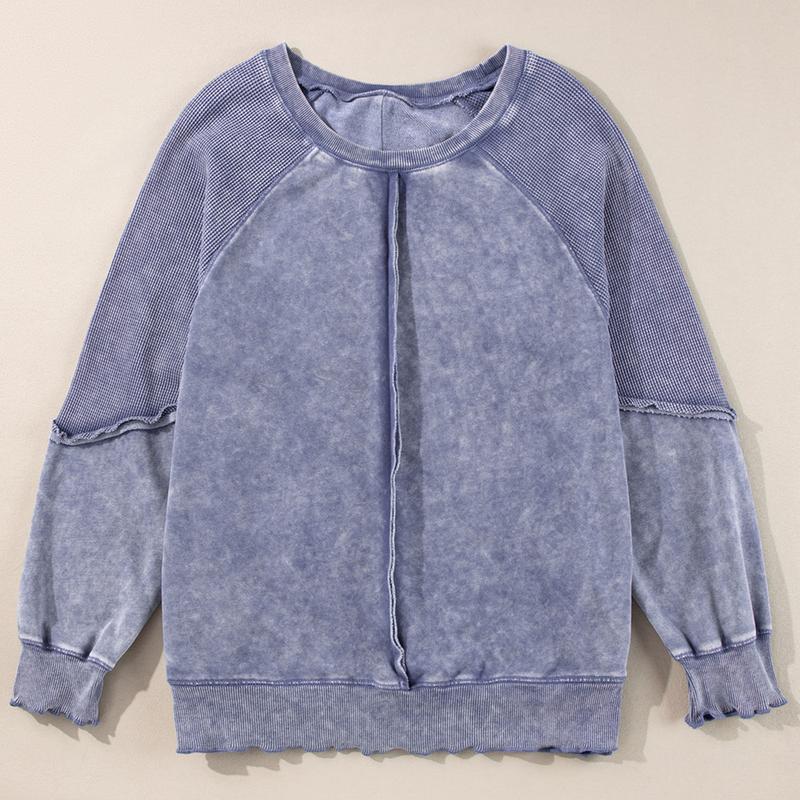 Casual Long Sleeve Waffle Knit Top For Women