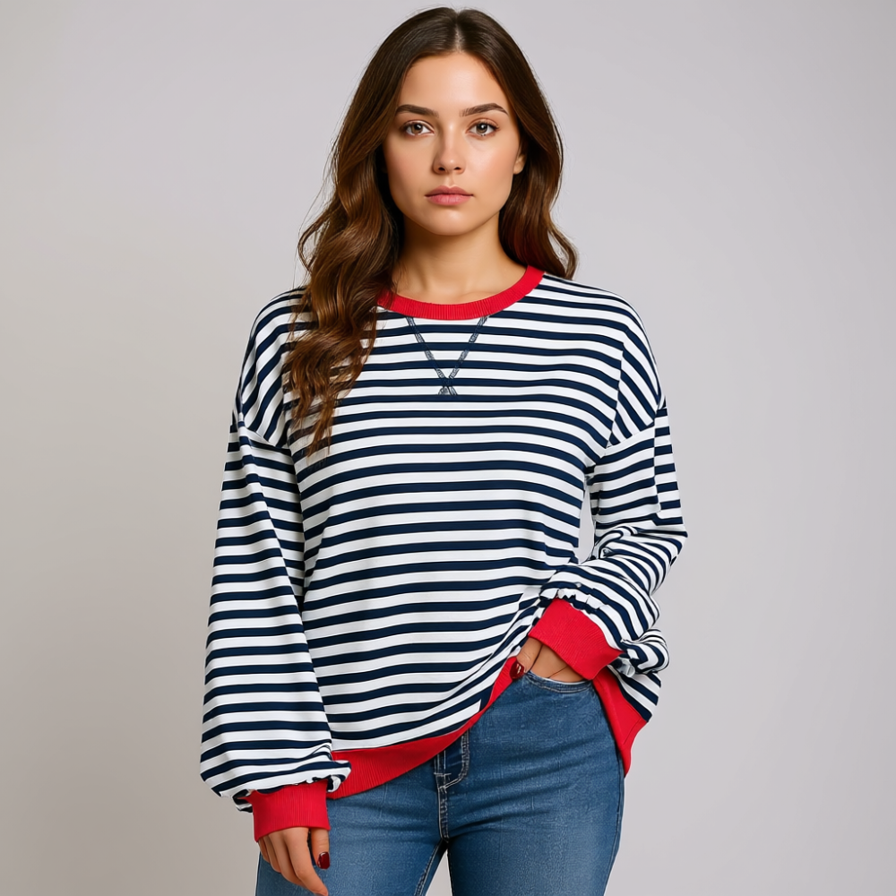 Women Oversized Striped Crewneck Sweatshirt