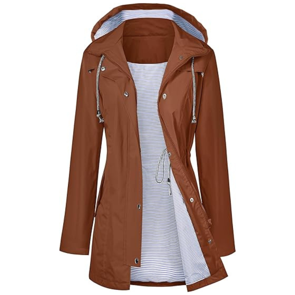 Waterproof Long Hooded Trench Coat Lined Windbreaker Travel Jacket