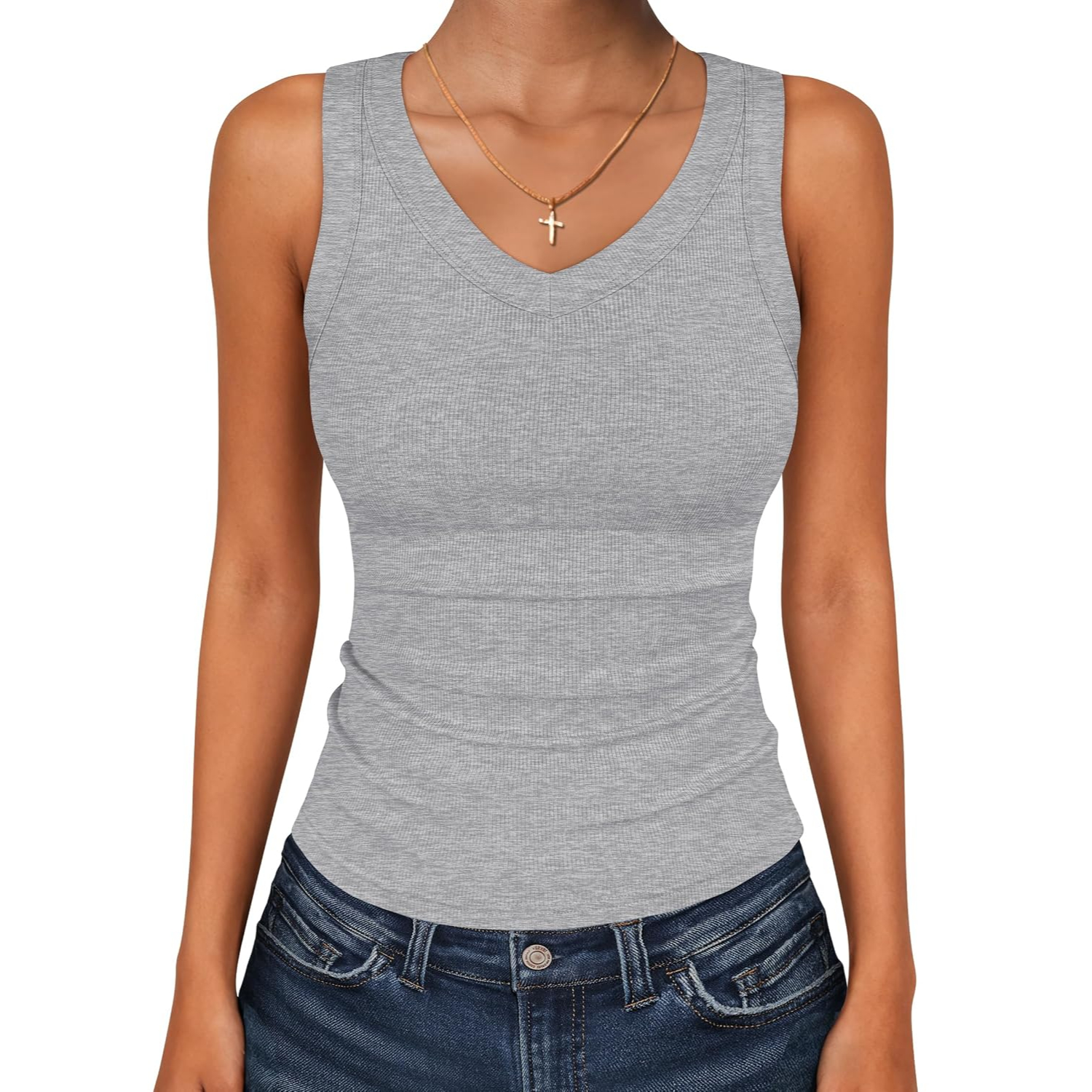 Casual Ribbed Knit Slim Fitted Sleeveless Tank Top for Women