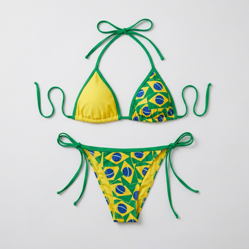 Brazil World Cup 2026 fan bikini flat lay, back