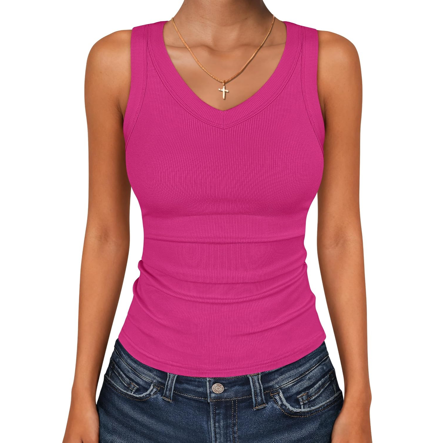 Casual Ribbed Knit Slim Fitted Sleeveless Tank Top for Women