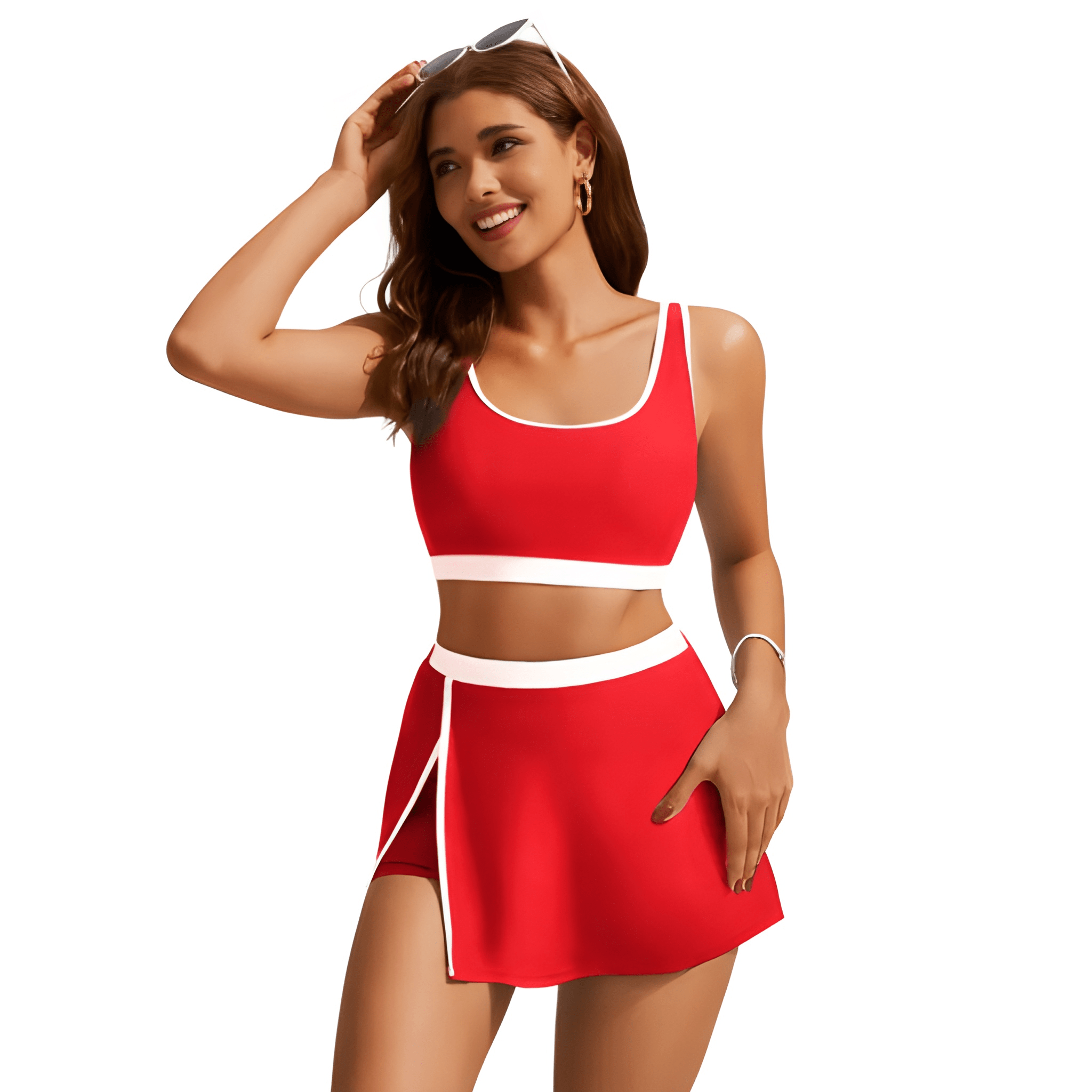 Two Piece Bikini Set With Side Slit Swim Skirt For Women
