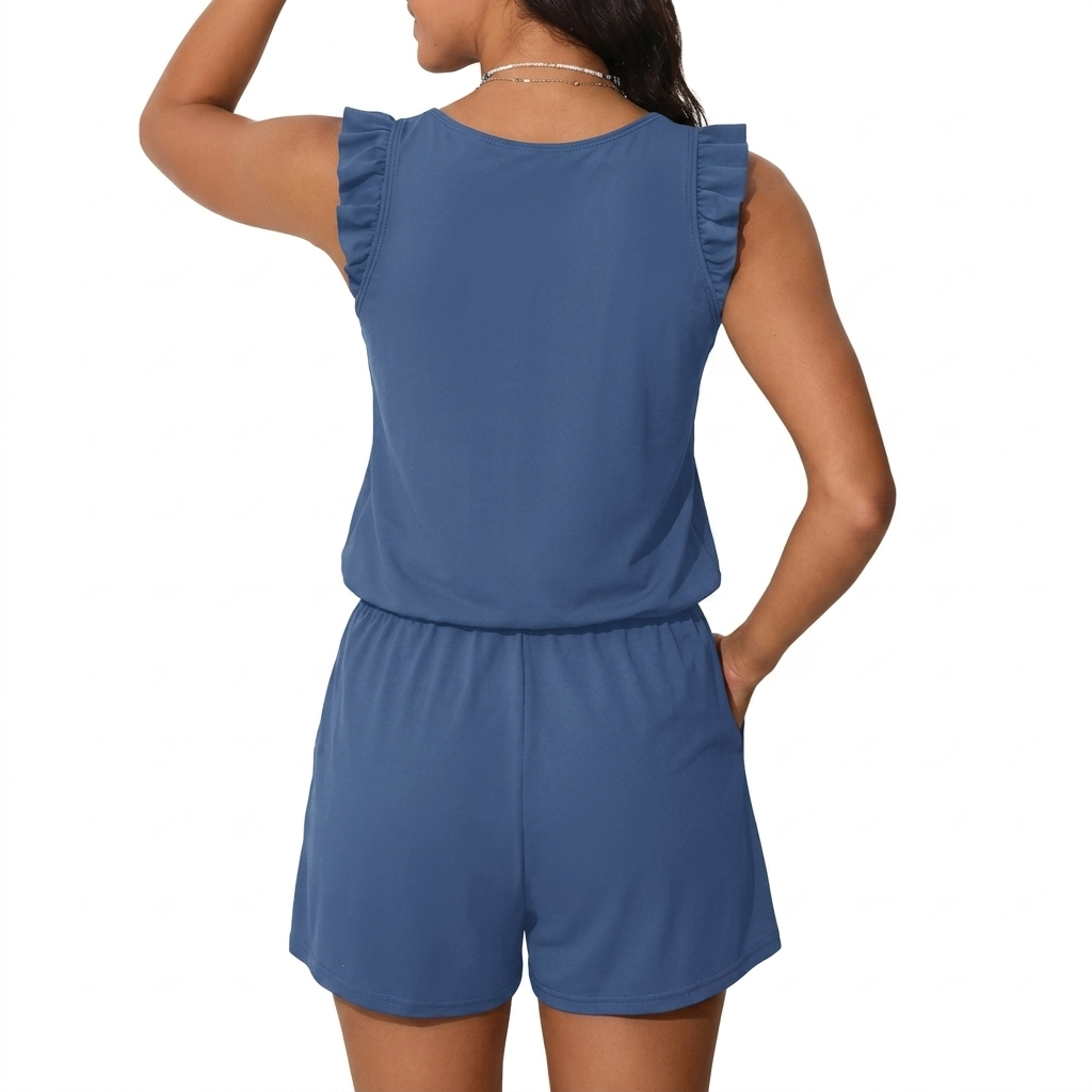 Modest One Piece Swim Romper For Women With Ruffle Sleeves And Pockets