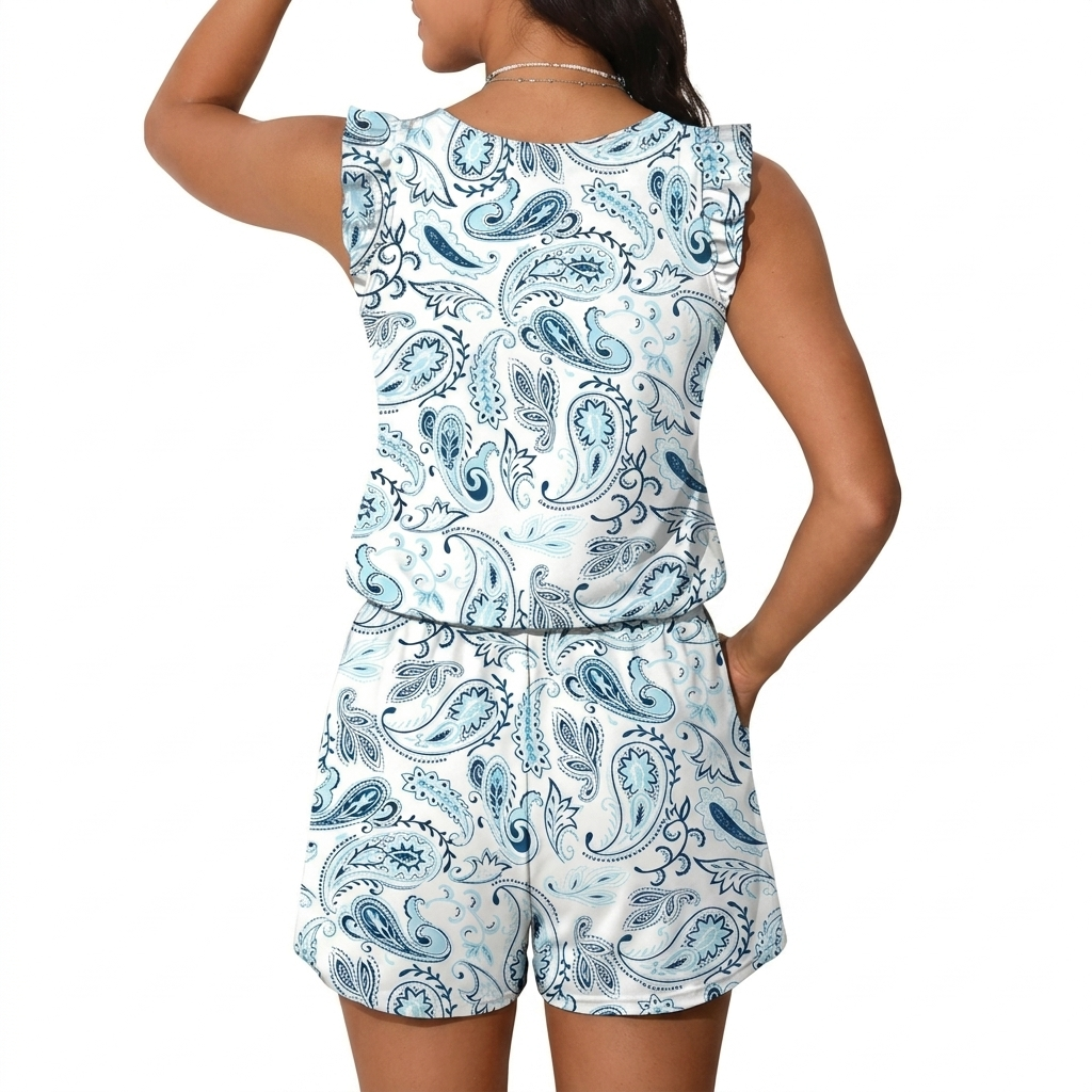 Modest One Piece Swim Romper For Women With Ruffle Sleeves And Pockets