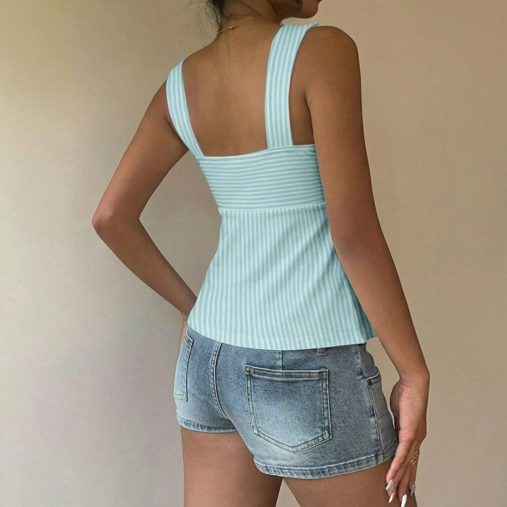 Casual Minimalist Summer Outdoor Top With Drawstring For Women