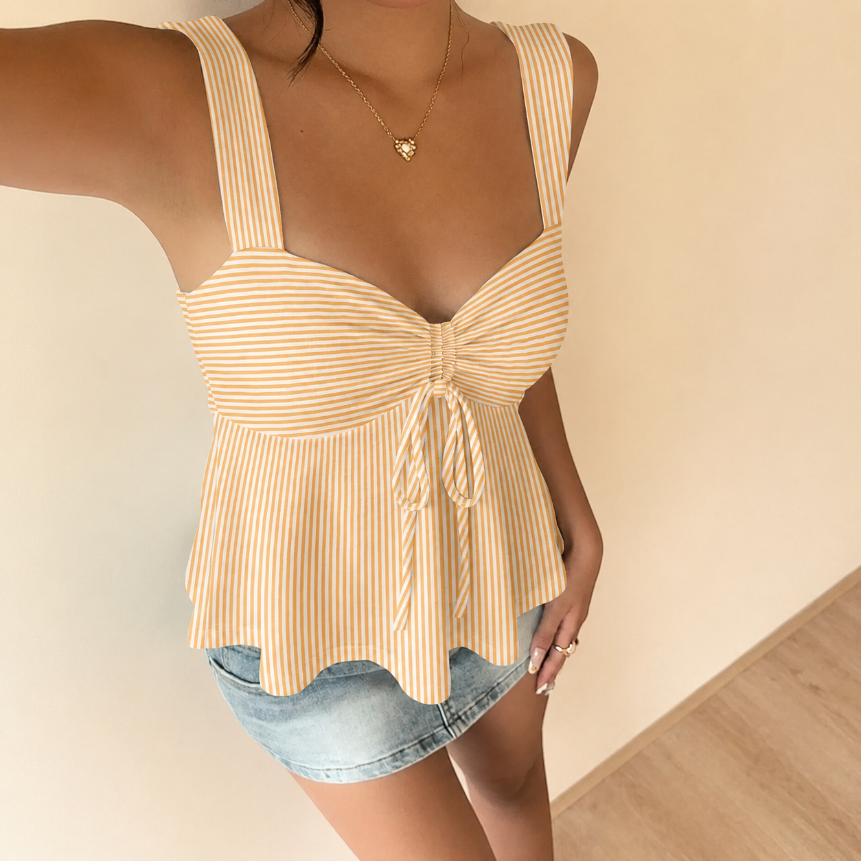 Casual Minimalist Summer Outdoor Top With Drawstring For Women