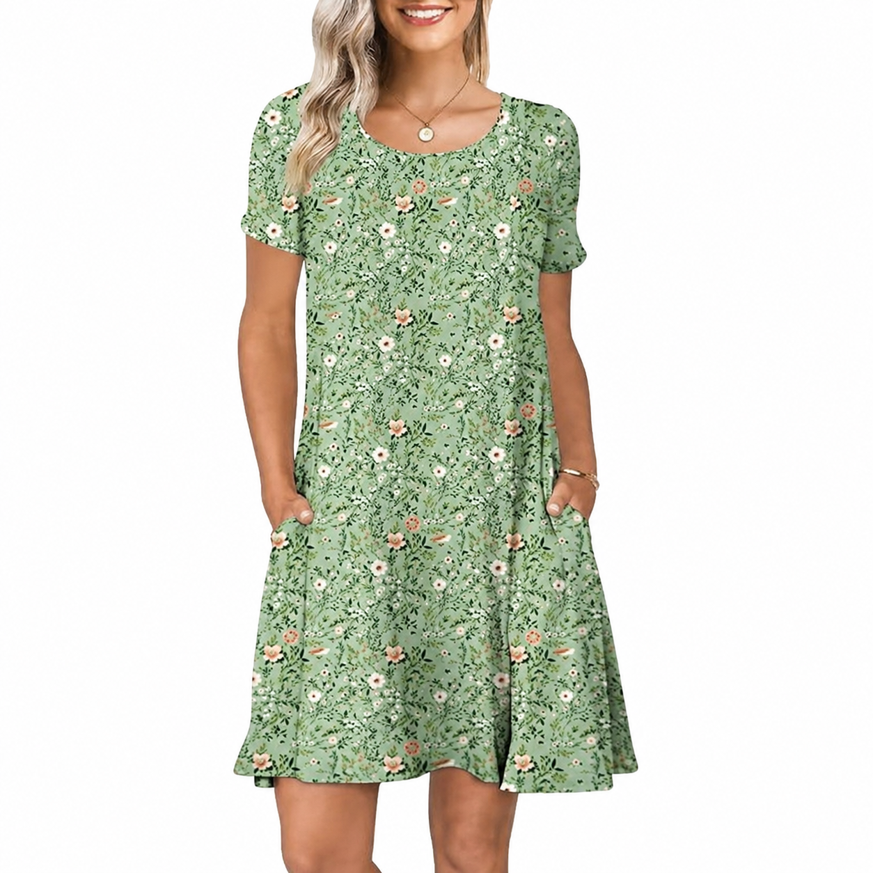 Short Sleeve Casual Summer Dress With Pockets For Women