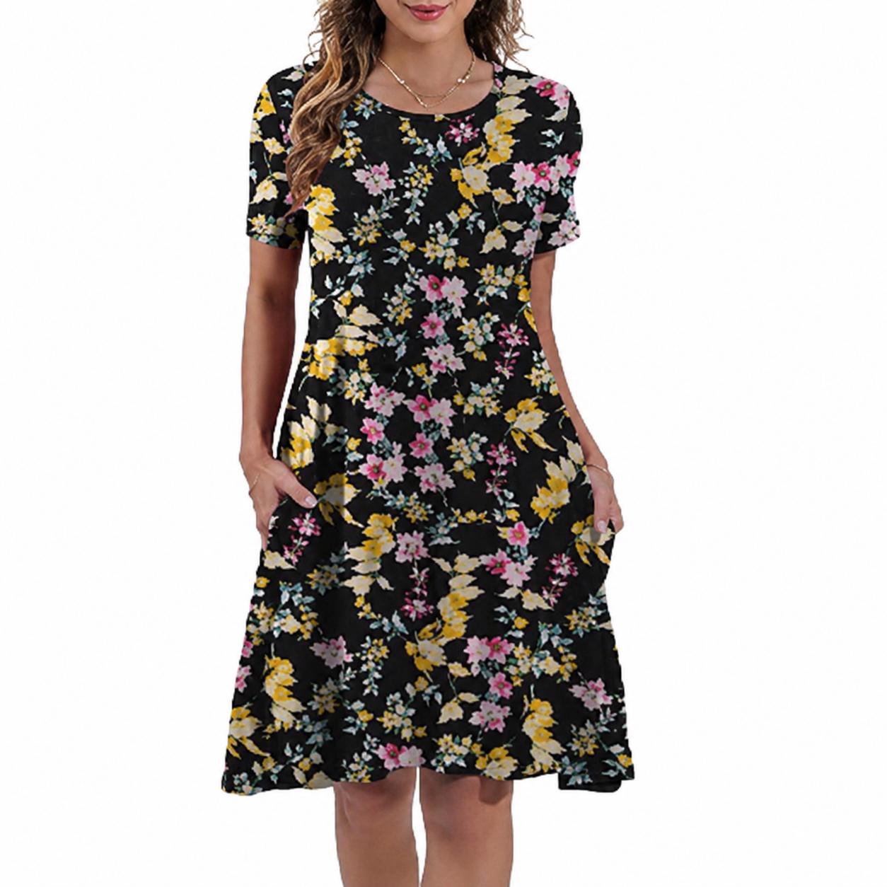 Short Sleeve Casual Summer Dress With Pockets For Women