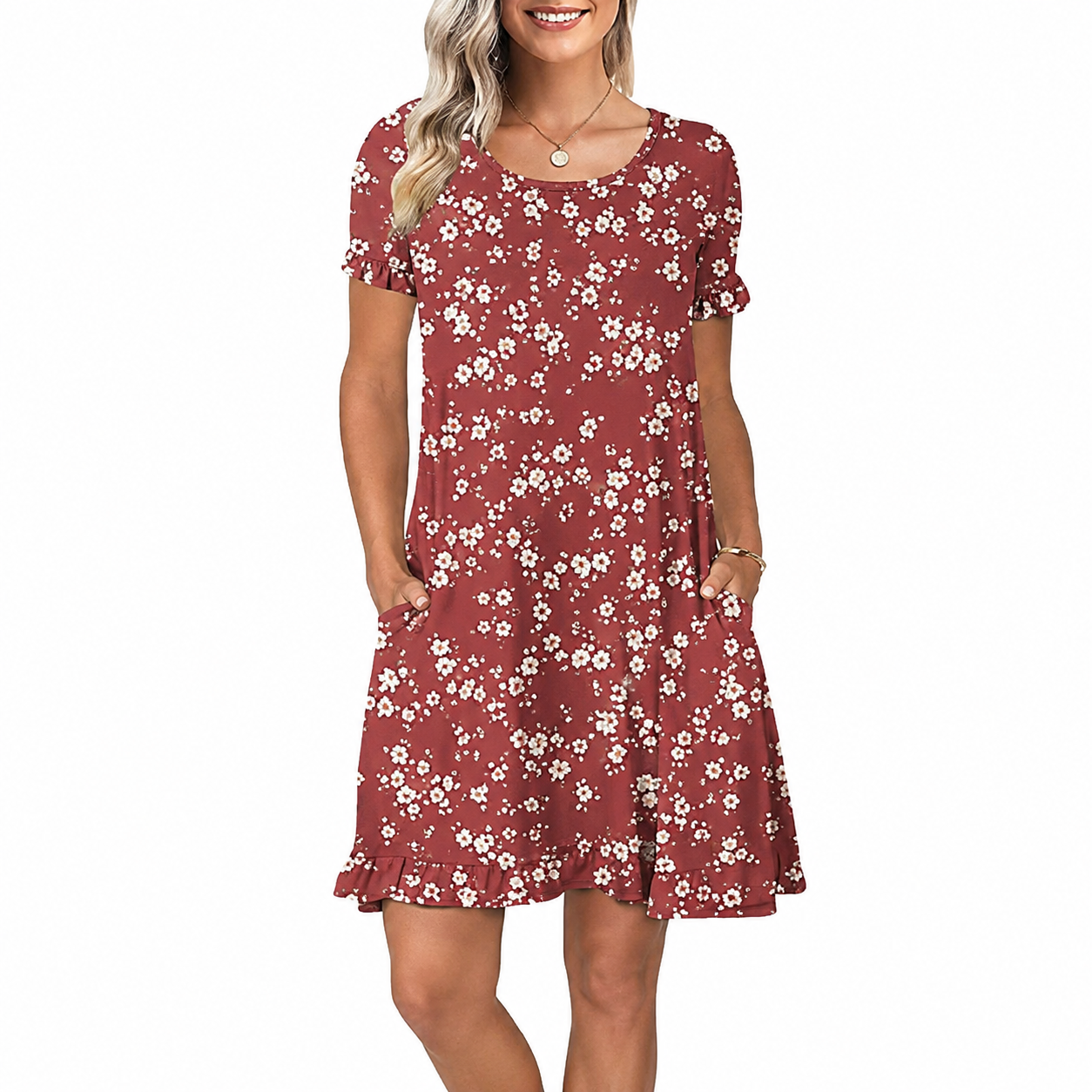 Short Sleeve Casual Summer Dress With Pockets For Women