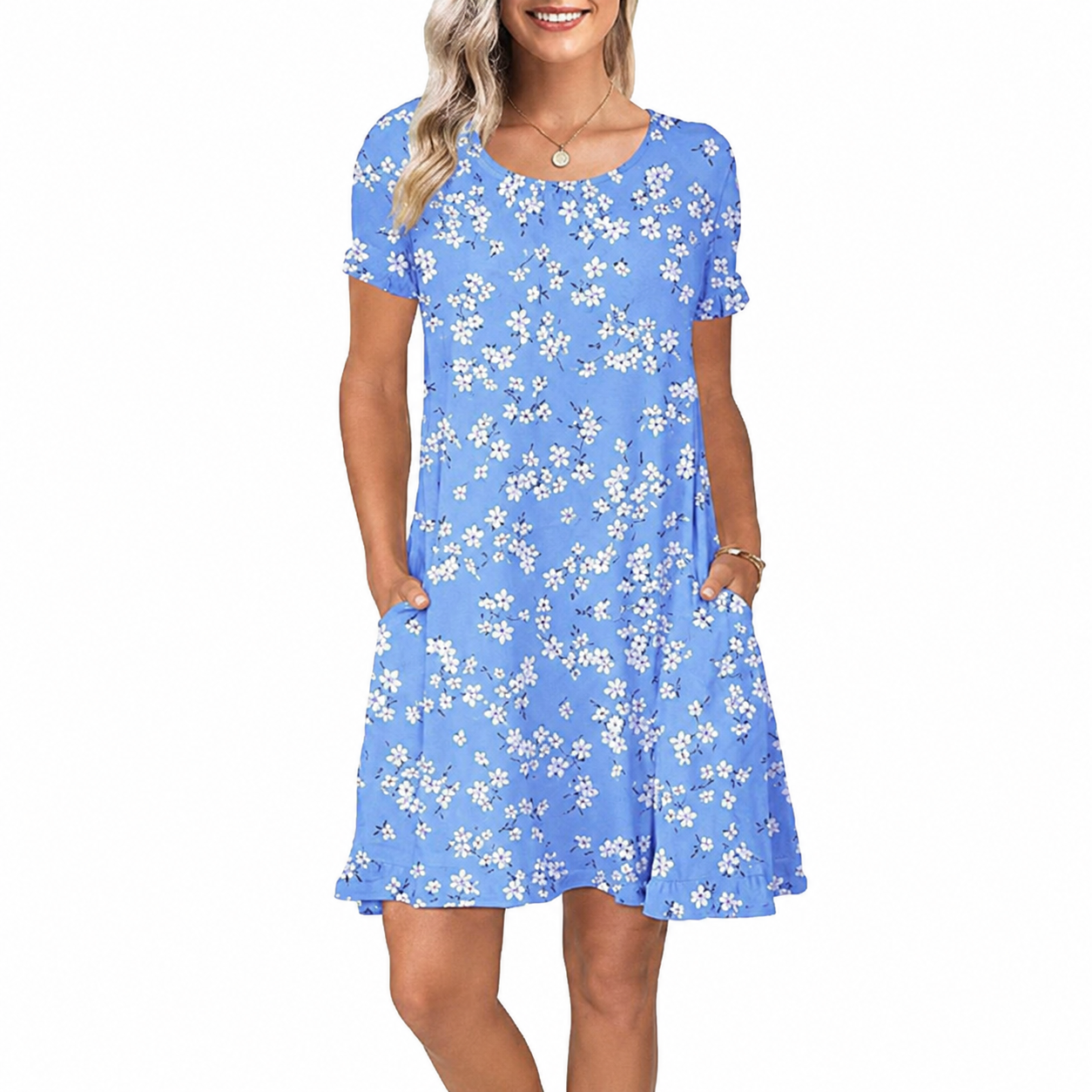 Short Sleeve Casual Summer Dress With Pockets For Women