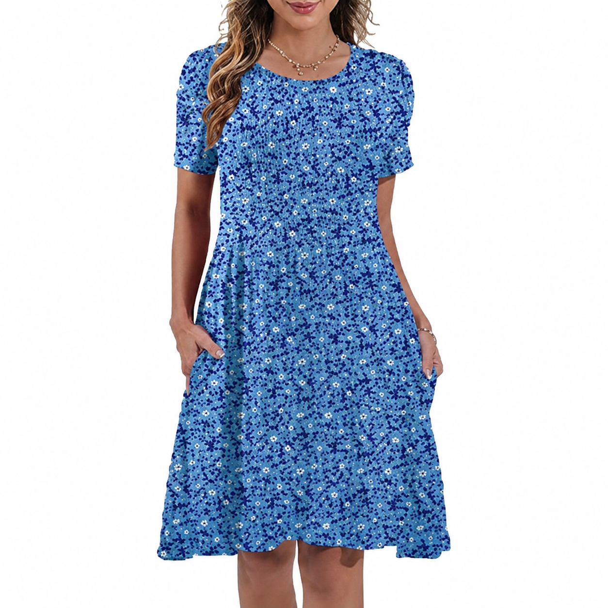 Short Sleeve Casual Summer Dress With Pockets For Women