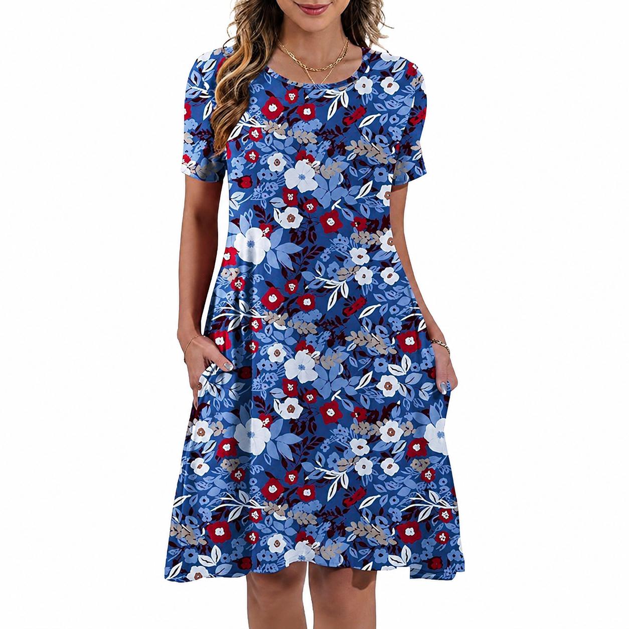 Short Sleeve Casual Summer Dress With Pockets For Women