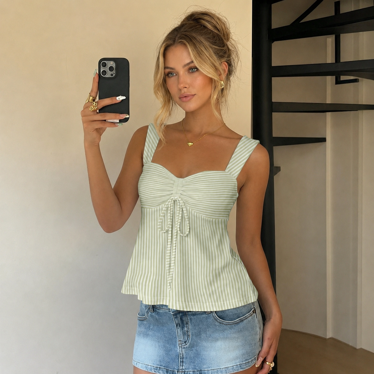 Casual Minimalist Summer Outdoor Top With Drawstring For Women