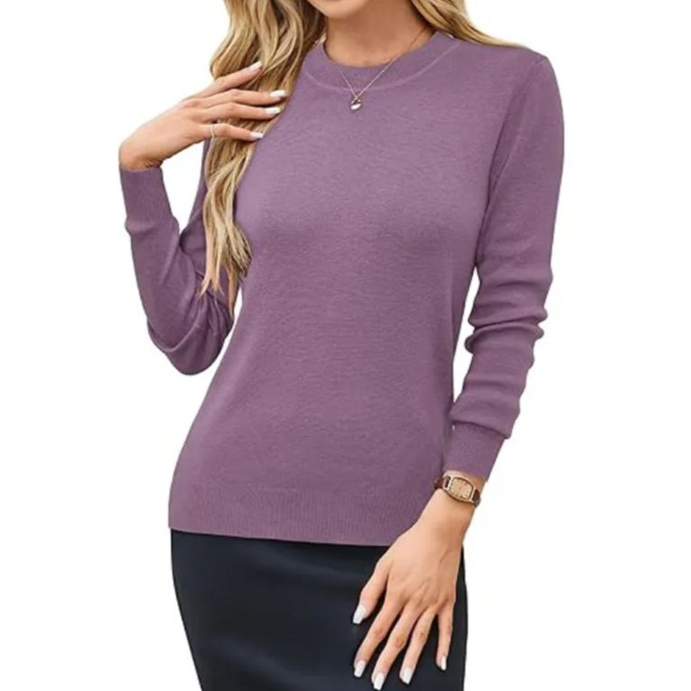 Womens Wool Blend Crew Neck Fall Casual Sweater