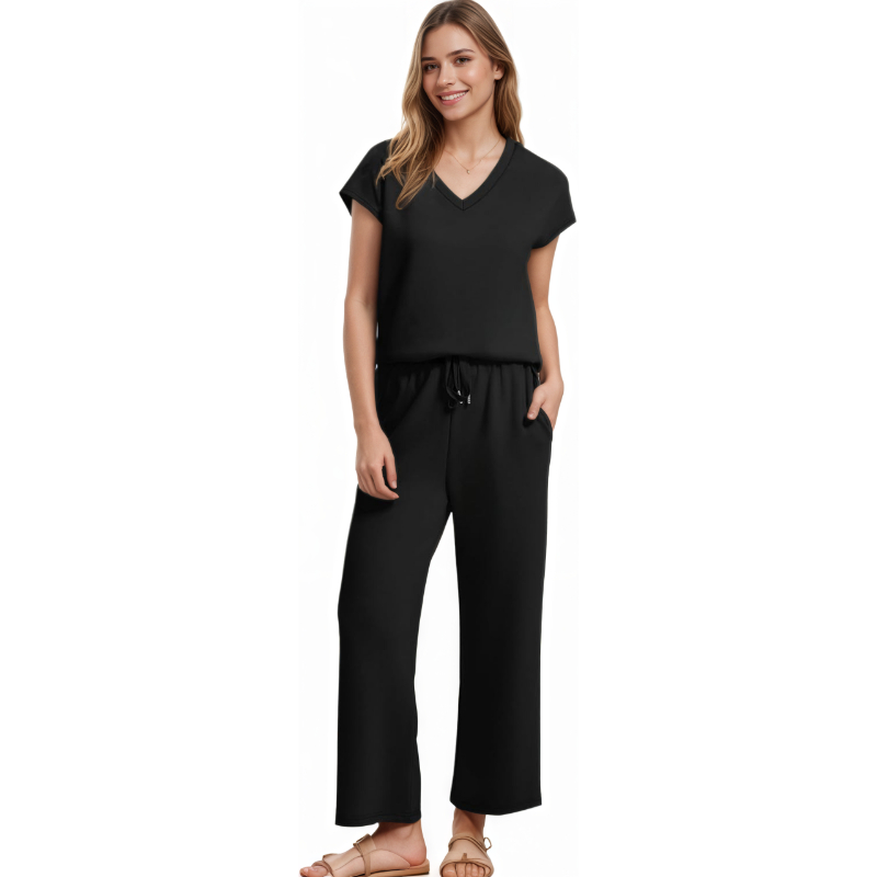 Two Piece Lounge Sets For Women With Summer Short Sleeve Top And Wide Pants