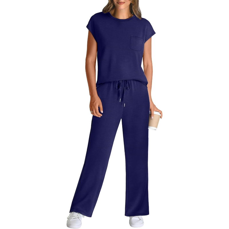 Two Piece Lounge Sets For Women With Cap Sleeve Top And Matching Pants