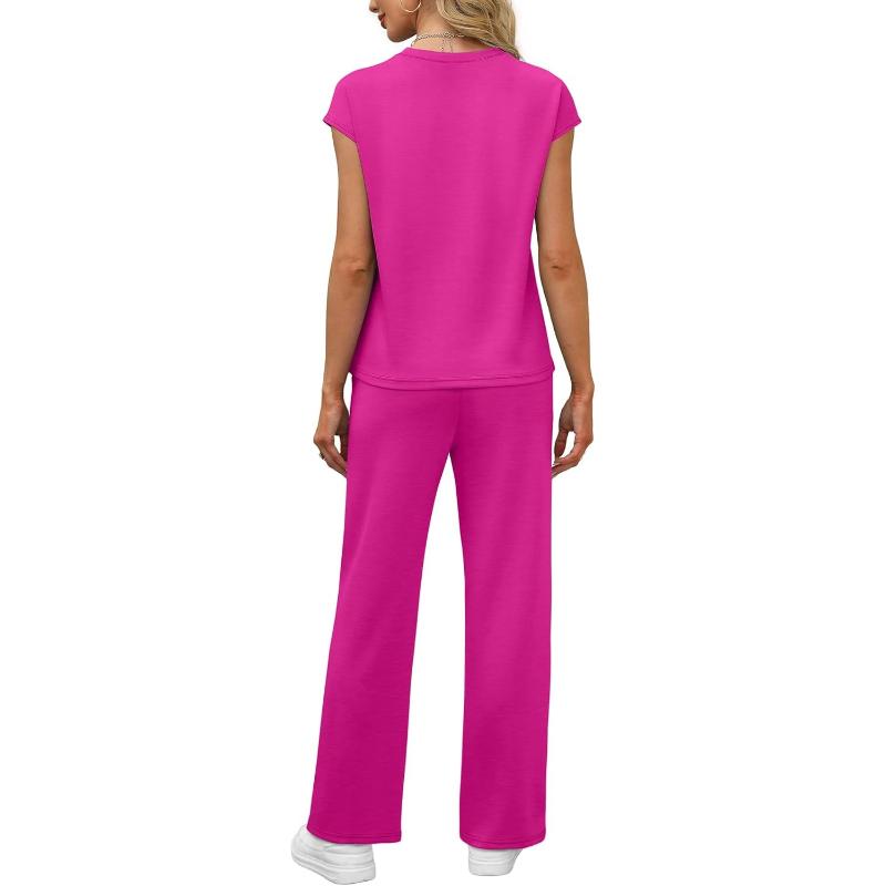 Two Piece Lounge Sets For Women With Cap Sleeve Top And Matching Pants