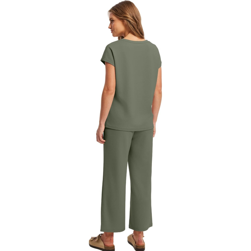 Two Piece Lounge Sets For Women With Summer Short Sleeve Top And Wide Pants