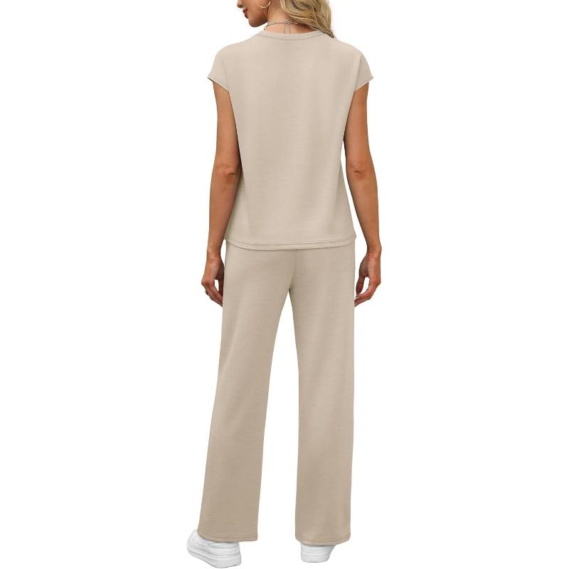 Two Piece Lounge Sets For Women With Cap Sleeve Top And Matching Pants