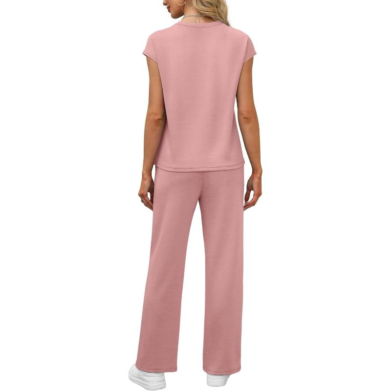 Two Piece Lounge Sets For Women With Cap Sleeve Top And Matching Pants