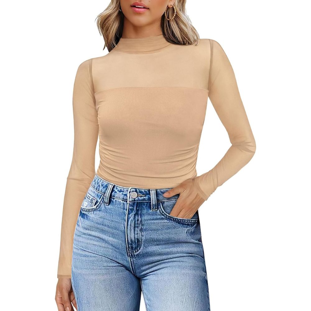 Mesh Long Sleeve Shirts Fashion Clothing Turtle Necks