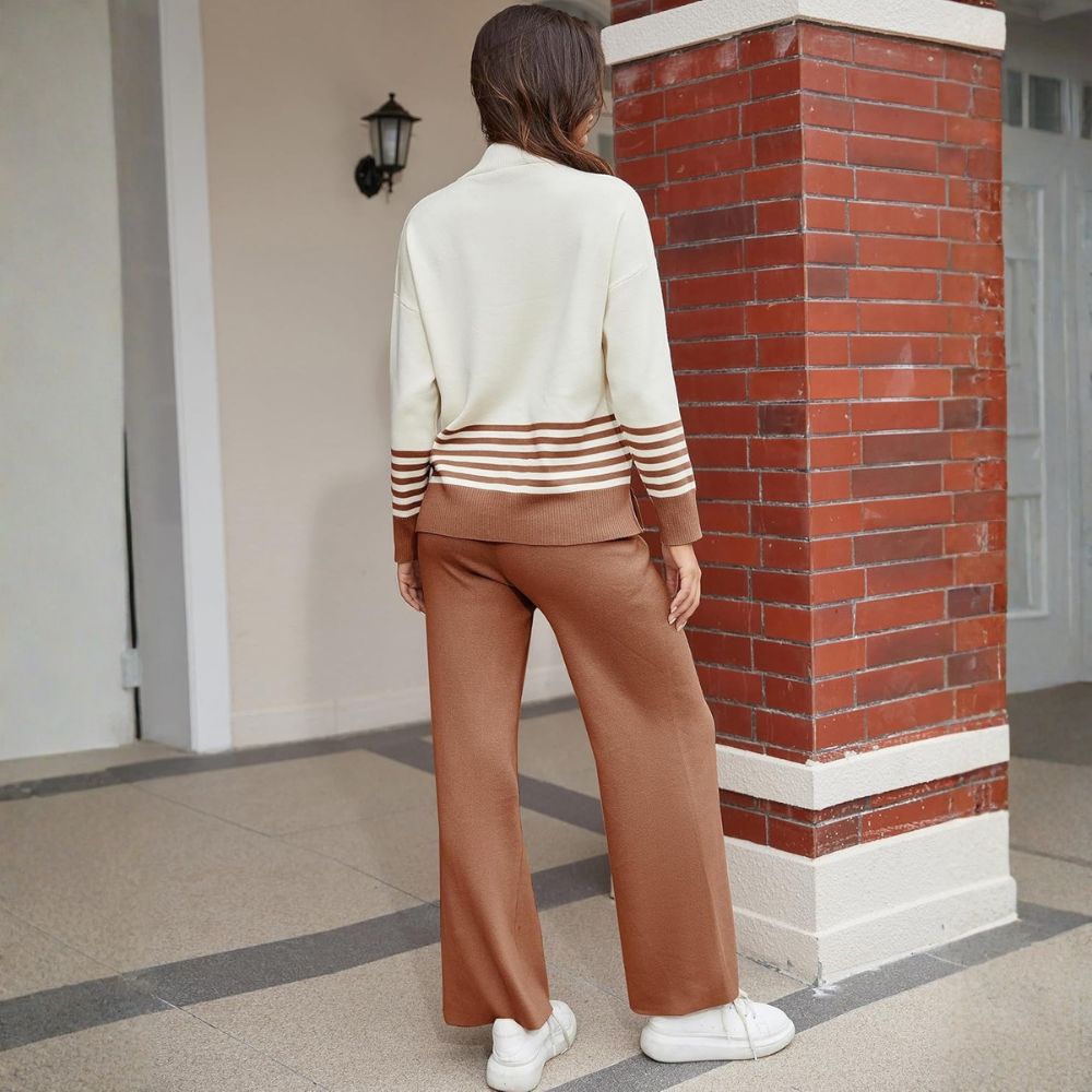 Women's Lounge Sets 2 Piece Outfits Knitted Pullover Sweater Tops Wide Leg Pants Tracksuit