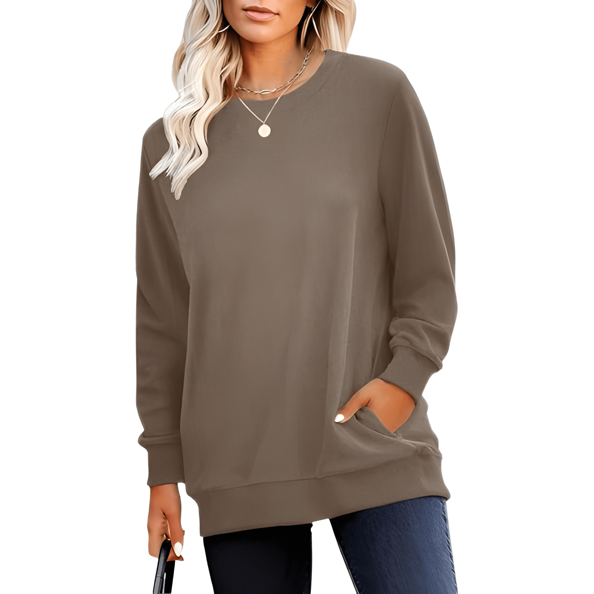 Plain Sweatshirt For Women With Pockets For Casual Style