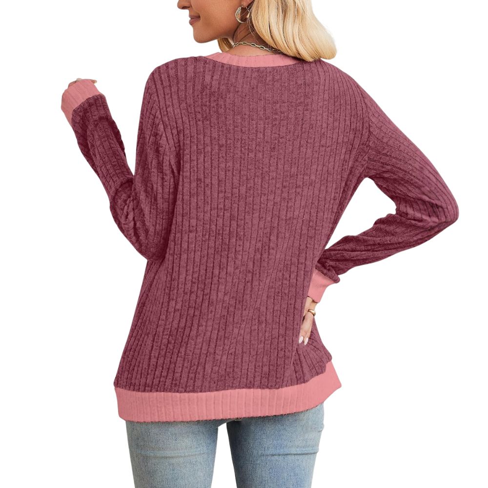 Tops Long Sleeve Shirts Lightweight Sweaters Loose Fit Crewneck Color Block