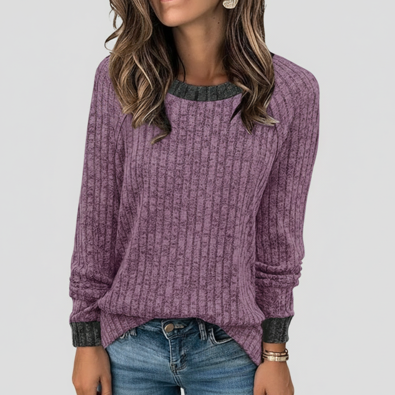 Long Sleeve Lightweight Sweater With Color Block Design For Women