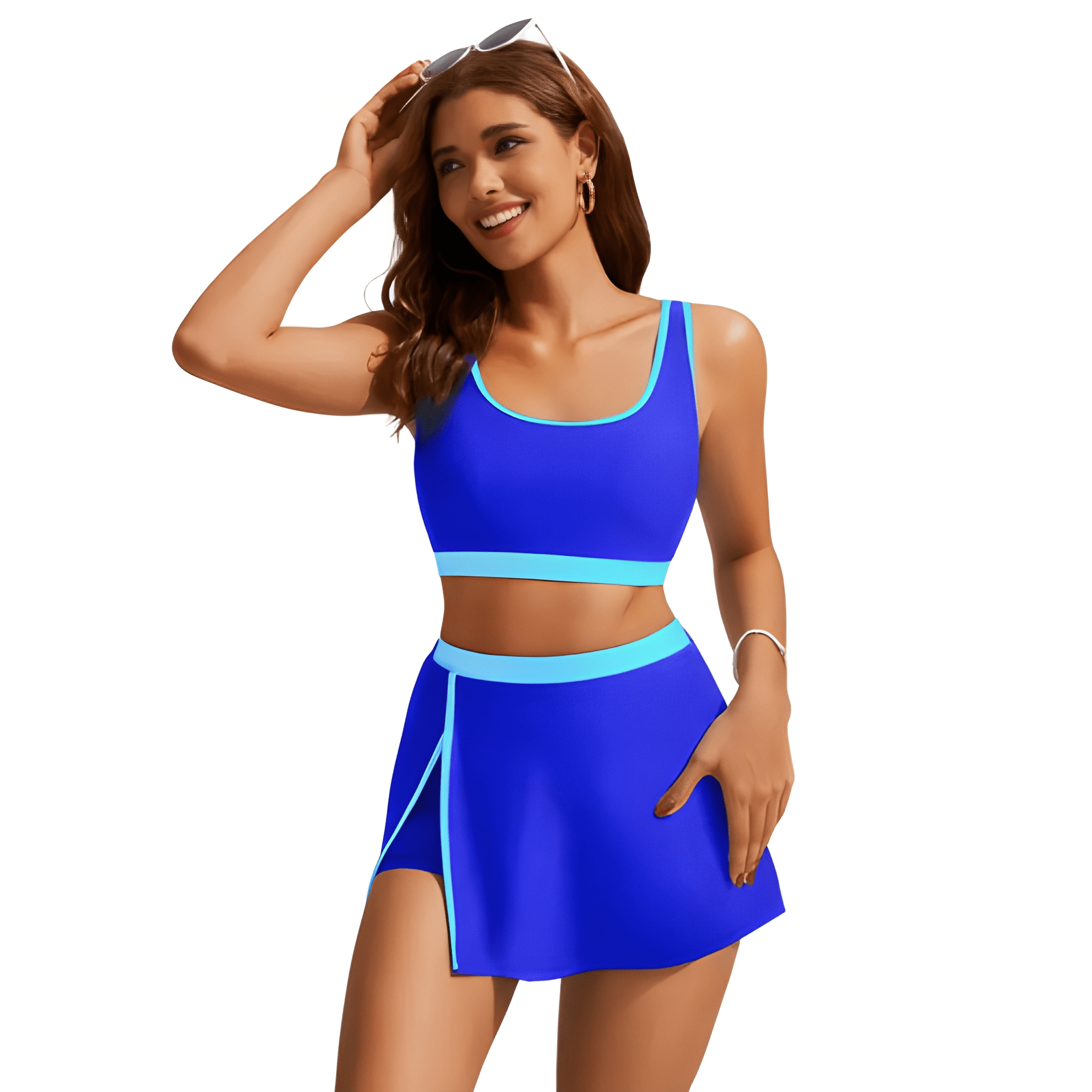 Two Piece Bikini Set With Side Slit Swim Skirt For Women