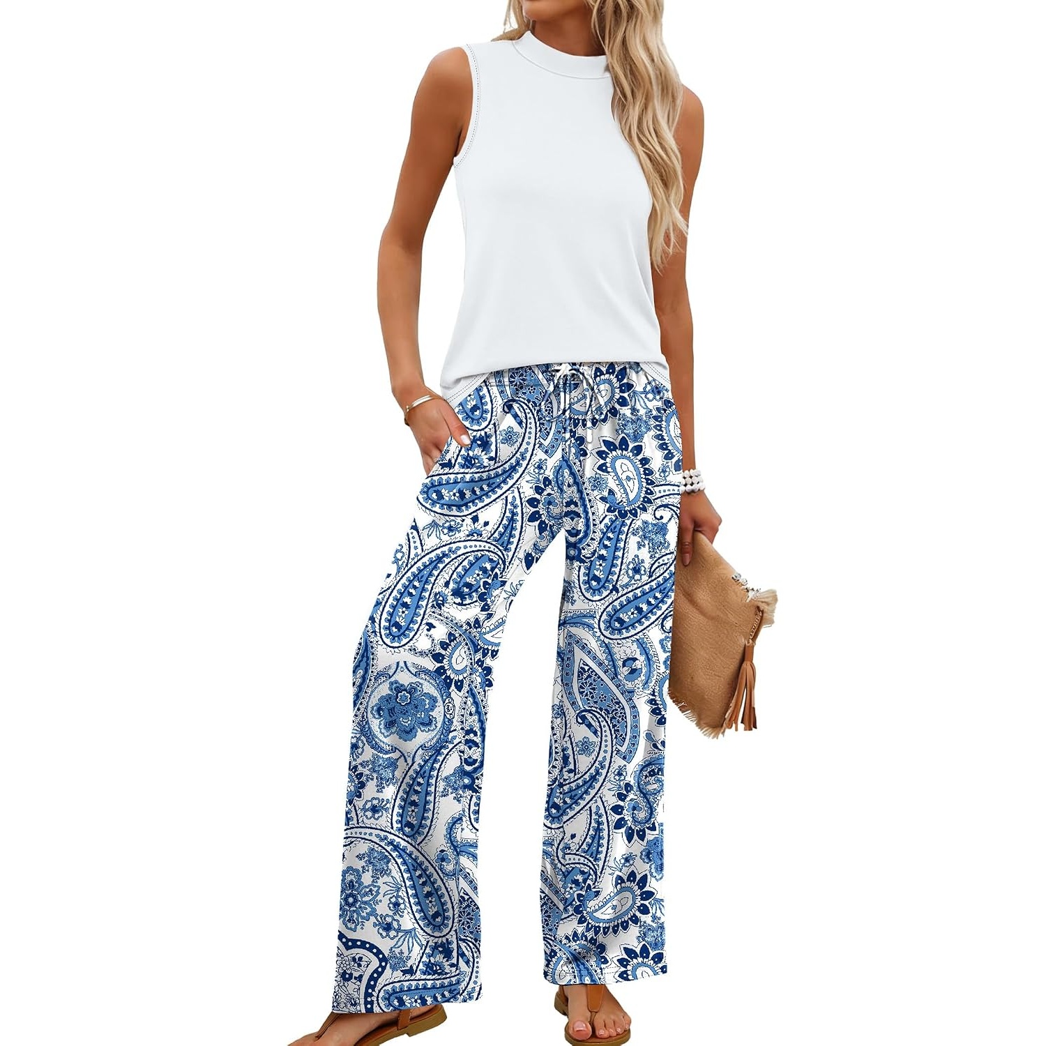 Two Piece Spring Lounge Set with Wide Length Pants For Women