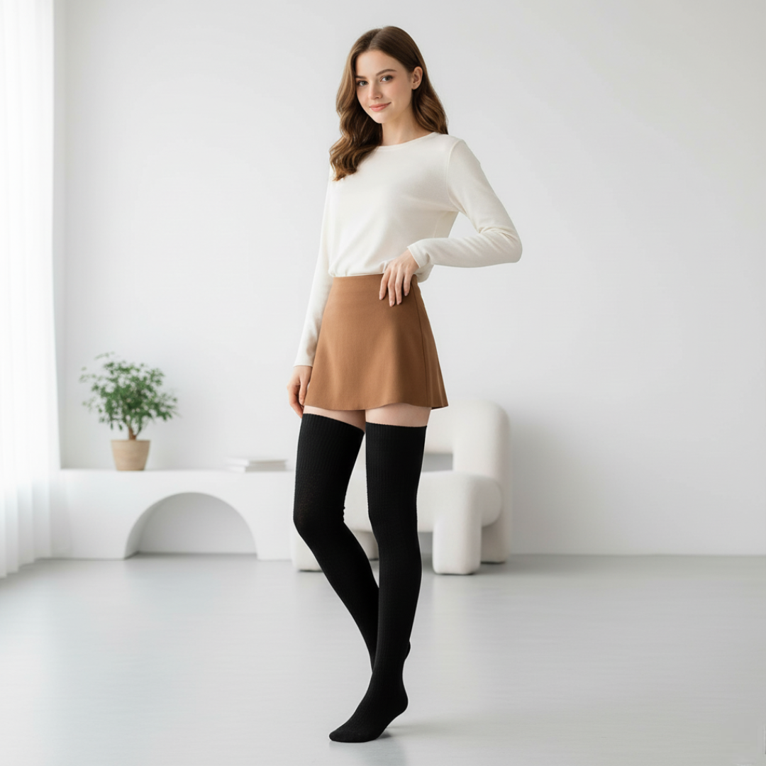 Long Cotton Knit Thigh High Socks for WomenLong Cotton Knit Warm Thick Tall Long Boot Stockings - Image 3