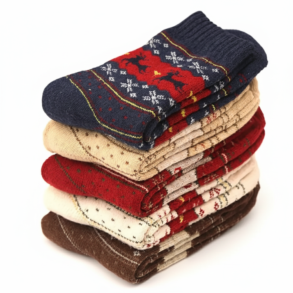 5 Pair Of Cozy Elk Print Christmas Socks For Women