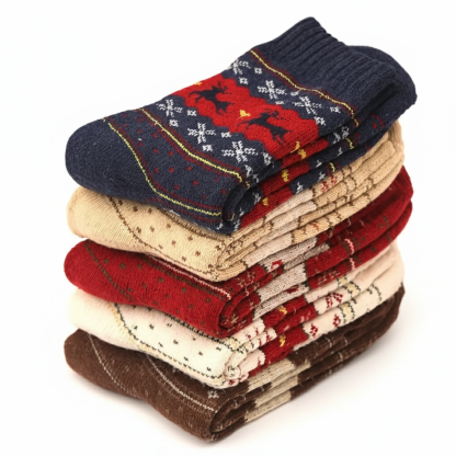 5 Pair Of Cozy Elk Print Christmas Socks For Women