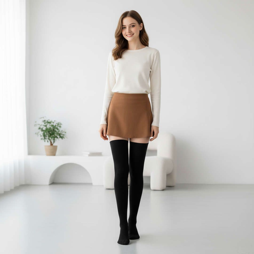 Long Cotton Knit Thigh High Socks for Women