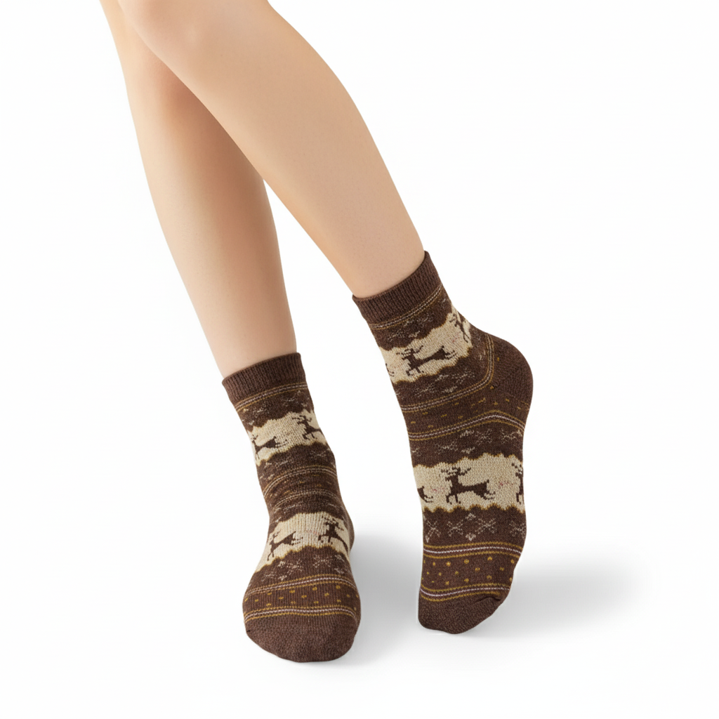 5 Pair Of Cozy Elk Print Christmas Socks For Women