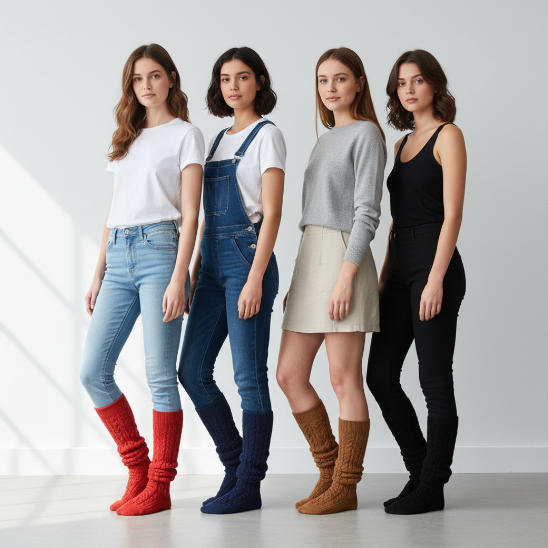 Pack Of 4 Slouch Socks for Women with Extra Long Knit Design