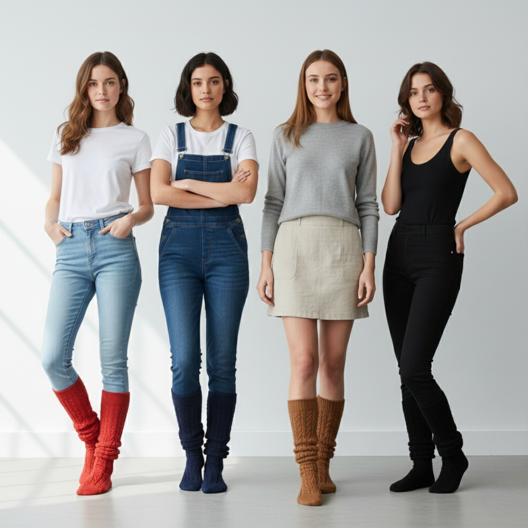 Pack Of 4 Slouch Socks for Women with Extra Long Knit Design