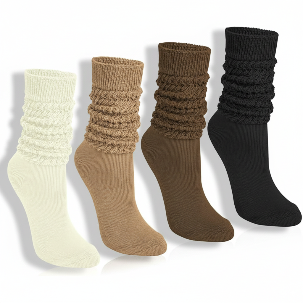 4 Pairs Women Slouchy Knit Socks4 Pairs Scrunch Boot Knit Tube Athletic Slouch Socks - Image 9