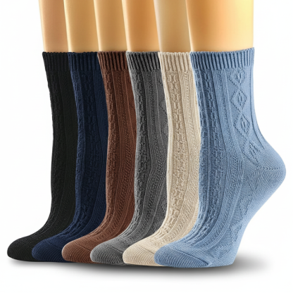 Pack of 6 Comfy Women Casual Knit Cotton Crew Socks