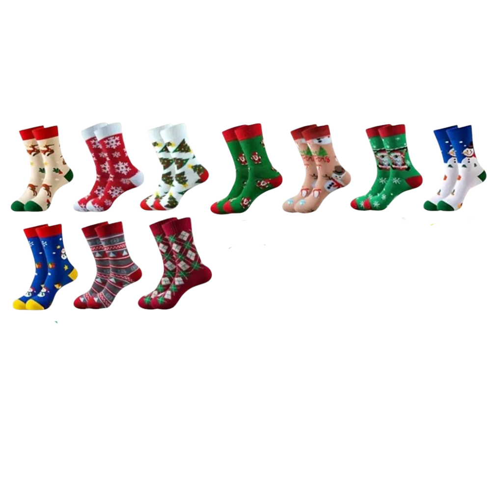 Holiday Themed Socks With Snowman And Santa Prints For Men And Women