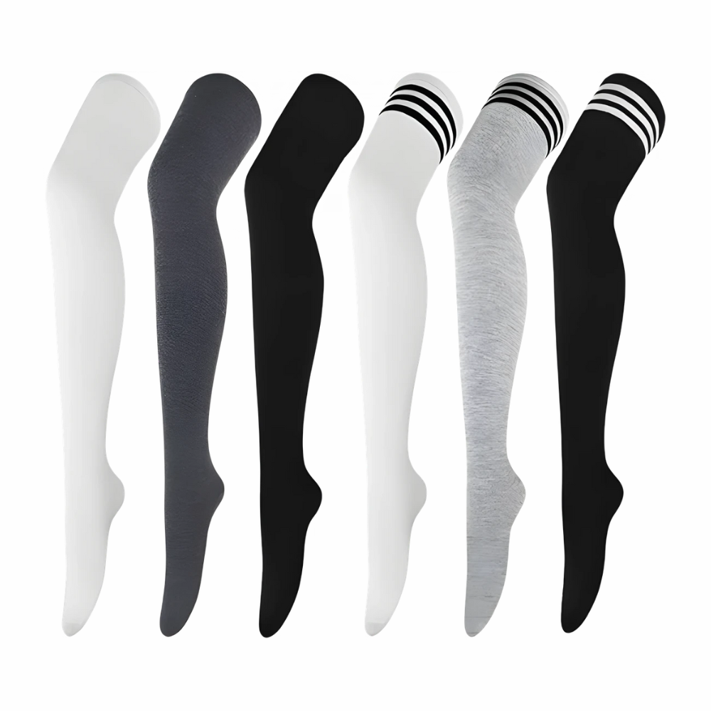 Pack Of 6 Striped Over Thigh Socks For Women
