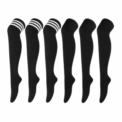 Pack Of 6 Striped Over Thigh Socks For Women