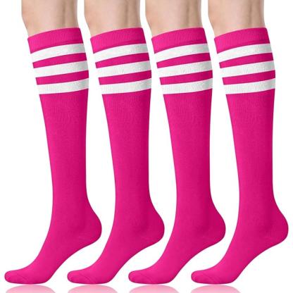 Women 4 Pairs Athletic Tube Striped Socks