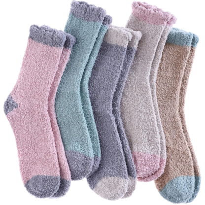 5 Pairs Women Super Soft Fuzzy Plush Warm Winter Slipper Socks