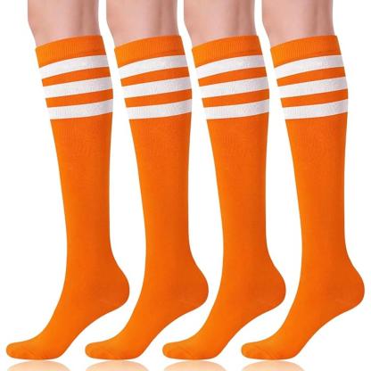 Women 4 Pairs Athletic Tube Striped Socks
